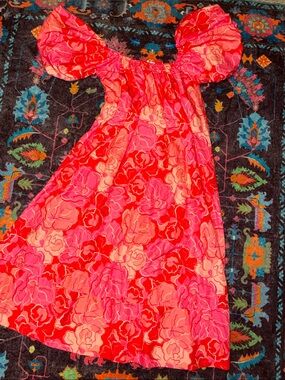 Vibrant Gingham and Heels Pink & Red Floral Off-Shoulder Dress